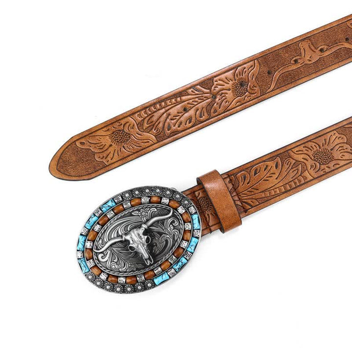 Ceinture en cuir de taureau turquoise pour homme style western cowboy
