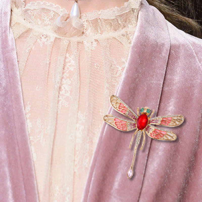 Broche luxueuse en strass pour femme en forme de libellule