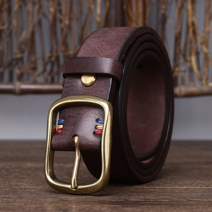 Ceinture en cuir de vachette pur épais vintage pour homme