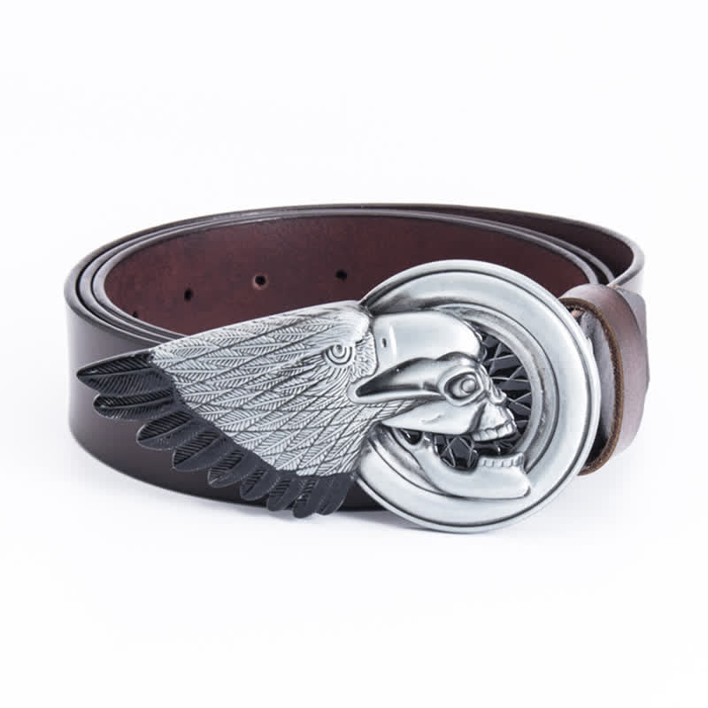 Ceinture en cuir gothique pour homme avec tête de mort et aigle