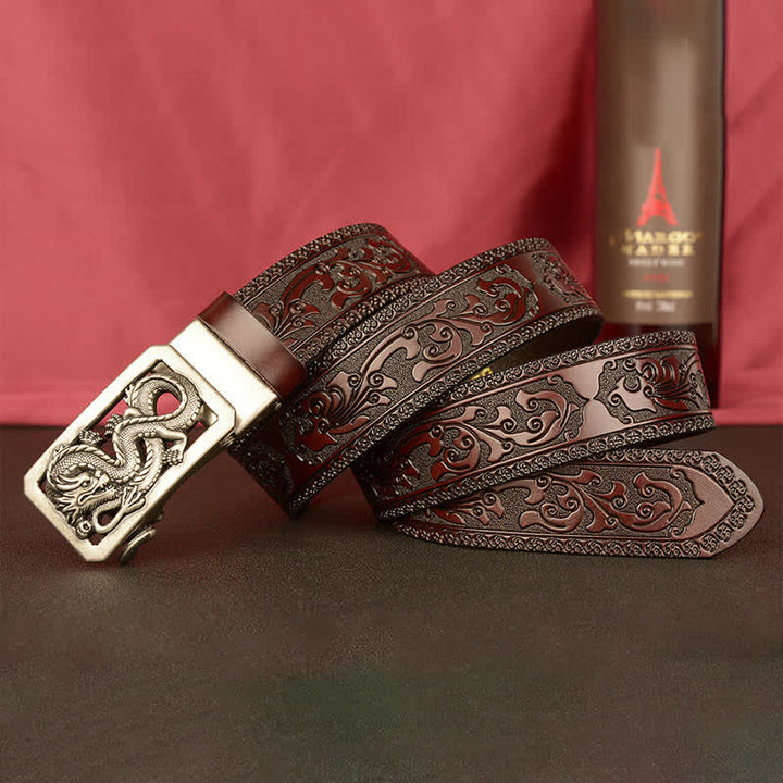 Ceinture en cuir gaufré à motif dragon enroulé pour homme