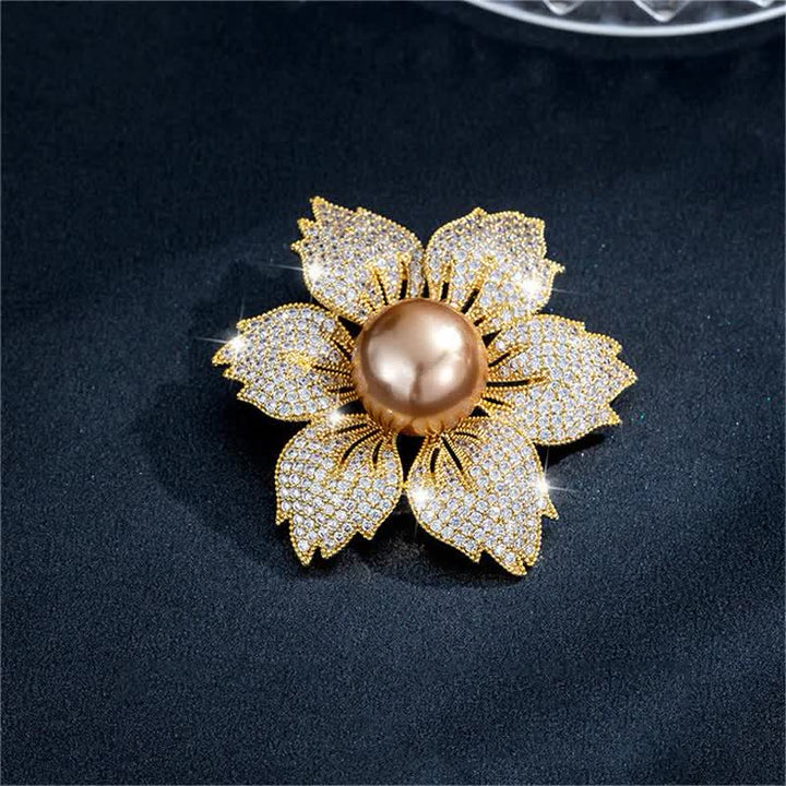 Broche Bauhinia de luxe en perles brillantes pour femme