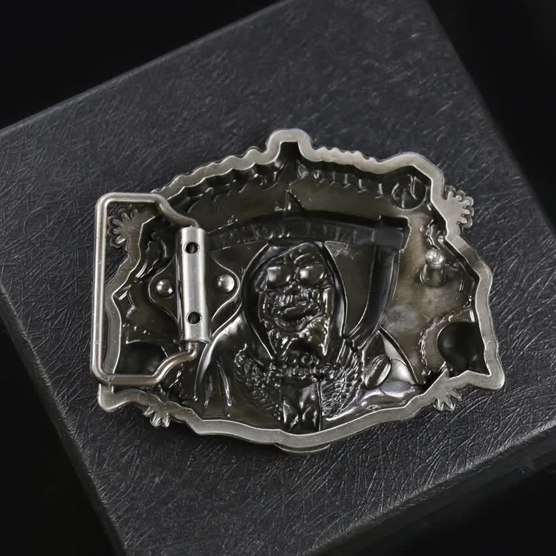 Ceinture en cuir à boucle tête de mort et faucille pour homme