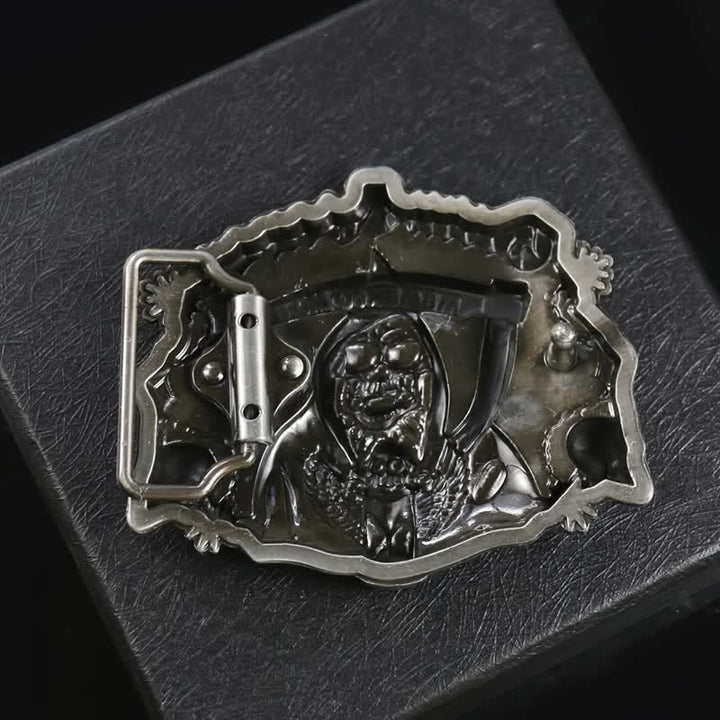 Ceinture en cuir à boucle tête de mort et faucille pour homme