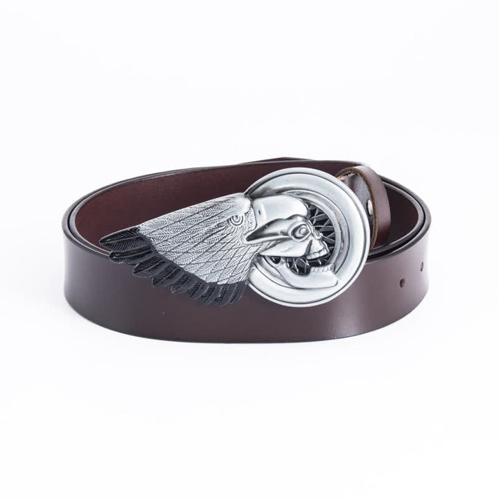 Ceinture en cuir gothique pour homme avec tête de mort et aigle