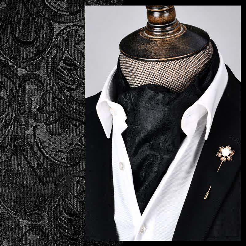 Cravate Ascot Paisley florale moderne noire et grande