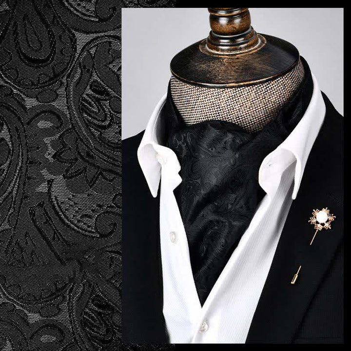 Cravate Ascot Paisley florale moderne noire et grande