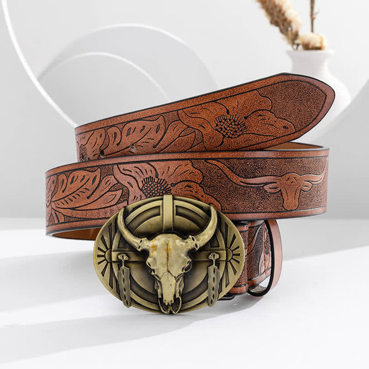 Ceinture en cuir gravée Mad Bull pour homme