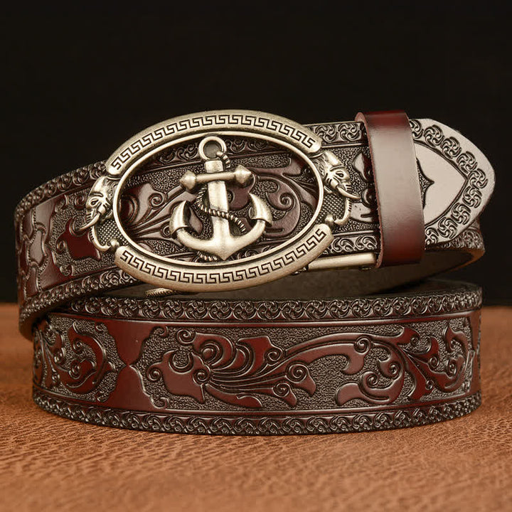 Ceinture en cuir avec boucle d'ancre nautique pour homme
