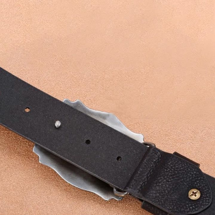 Ceinture en cuir de taureau à longues cornes dorées et rivets punk pour homme