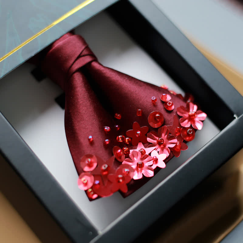 Pochette de costume à paillettes pour homme avec noeud papillon fleuri