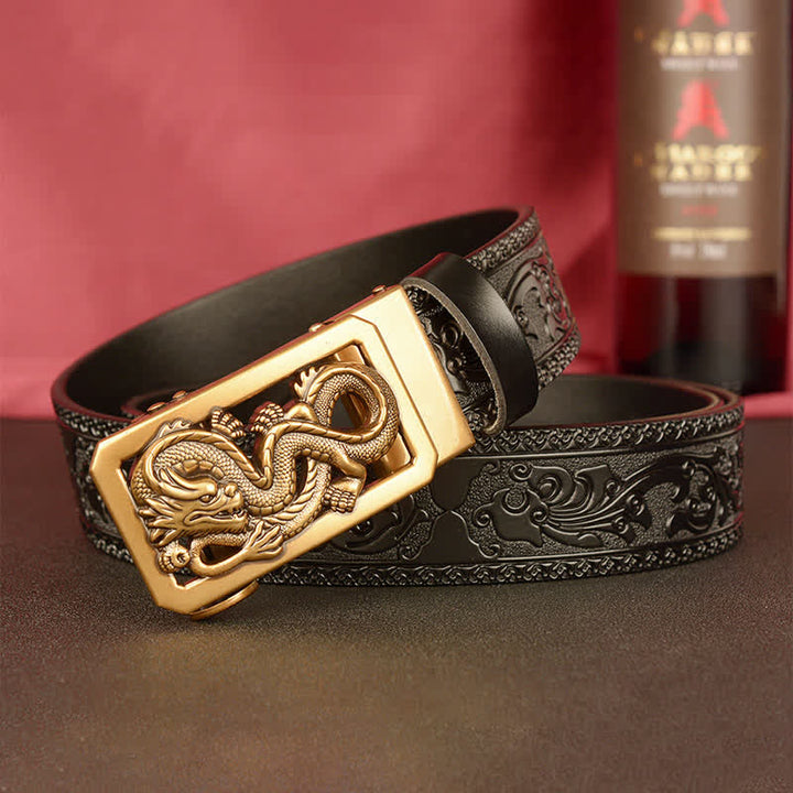 Ceinture en cuir gaufré à motif dragon enroulé pour homme