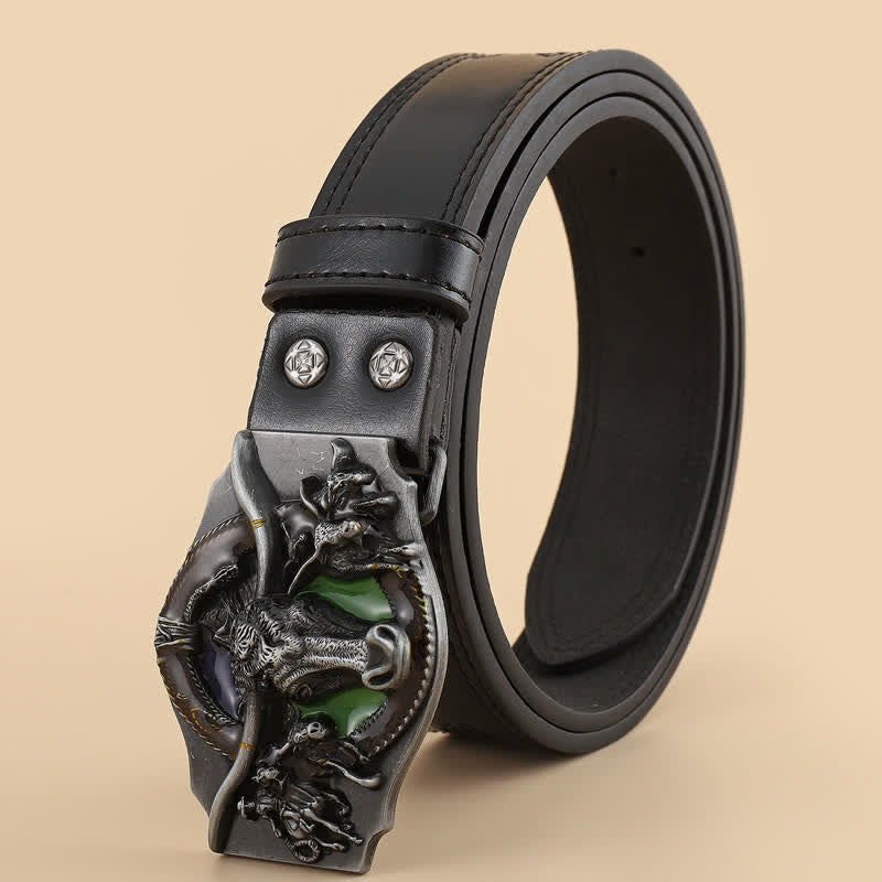 Ceinture en cuir noir à tête de taureau dominatrice pour homme