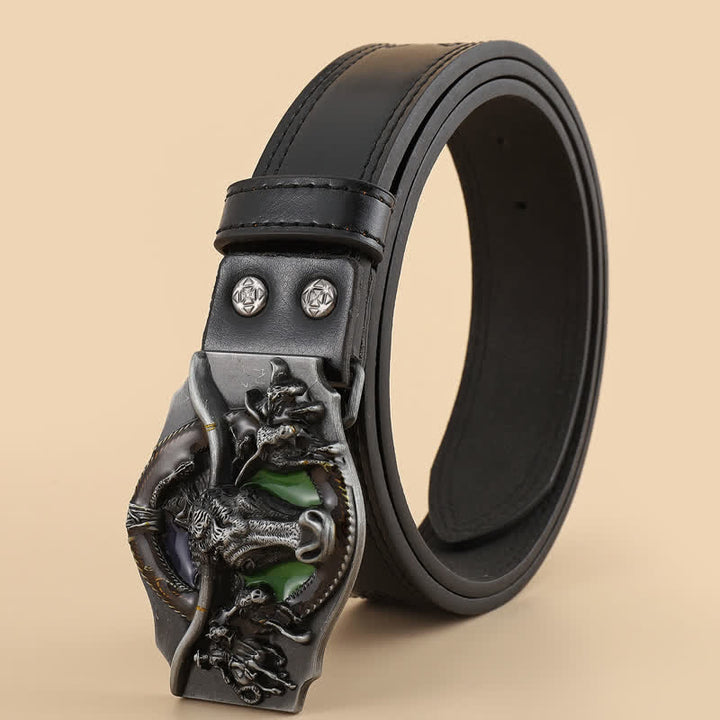 Ceinture en cuir noir à tête de taureau dominatrice pour homme