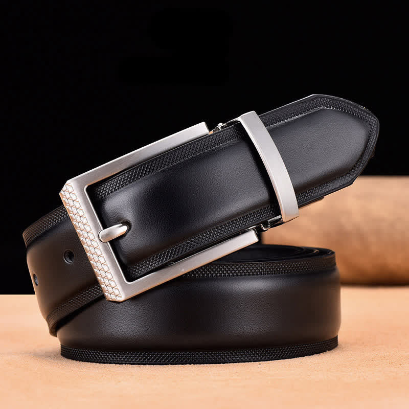 Ceinture en cuir noir et argent noble pour homme