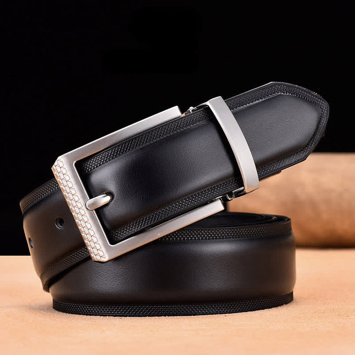 Ceinture en cuir noir et argent noble pour homme