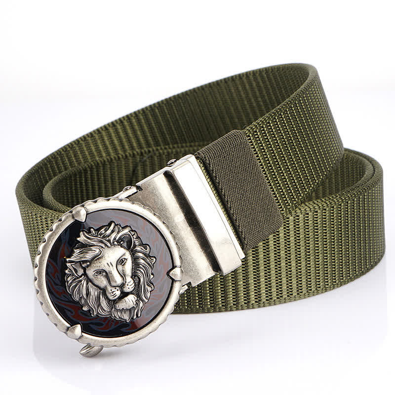 Ceinture pratique en nylon à motif tête de lion pour homme - Vert armée / Argent - 48" - image 17
