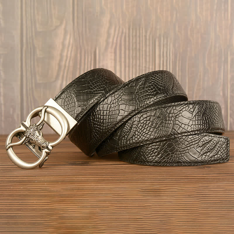 Ceinture en cuir motif crocodile pour homme, motif bœuf géant