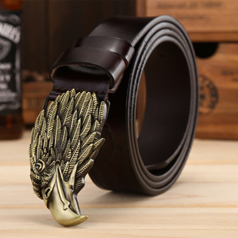 Ceinture en cuir avec boucle d'aigle et tête de vautour 3D pour homme