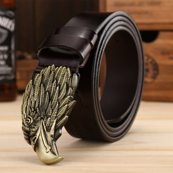 Ceinture en cuir avec boucle d'aigle et tête de vautour 3D pour homme