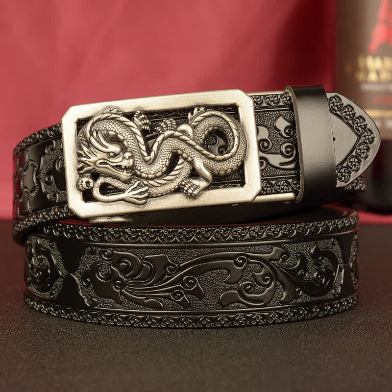 Ceinture en cuir gaufré à motif dragon enroulé pour homme