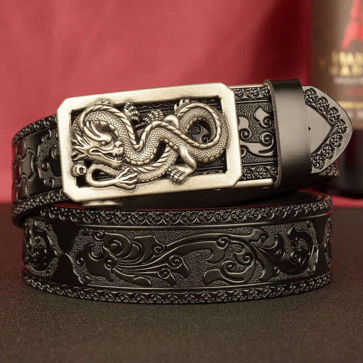 Ceinture en cuir gaufré à motif dragon enroulé pour homme