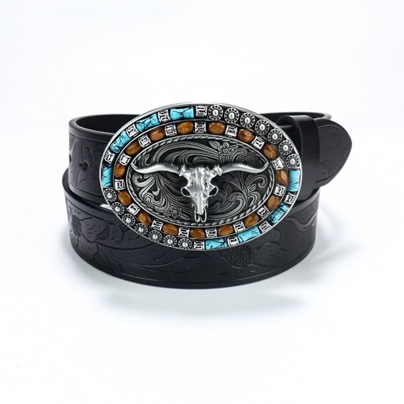 Ceinture en cuir de taureau turquoise pour homme style western cowboy