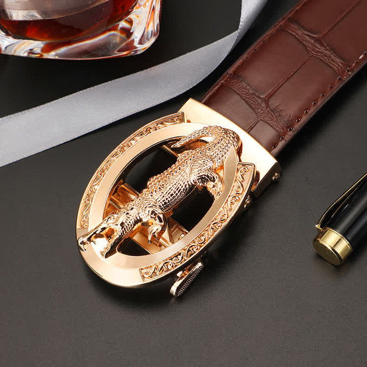Ceinture en cuir imprimé crocodile à boucle automatique pour homme