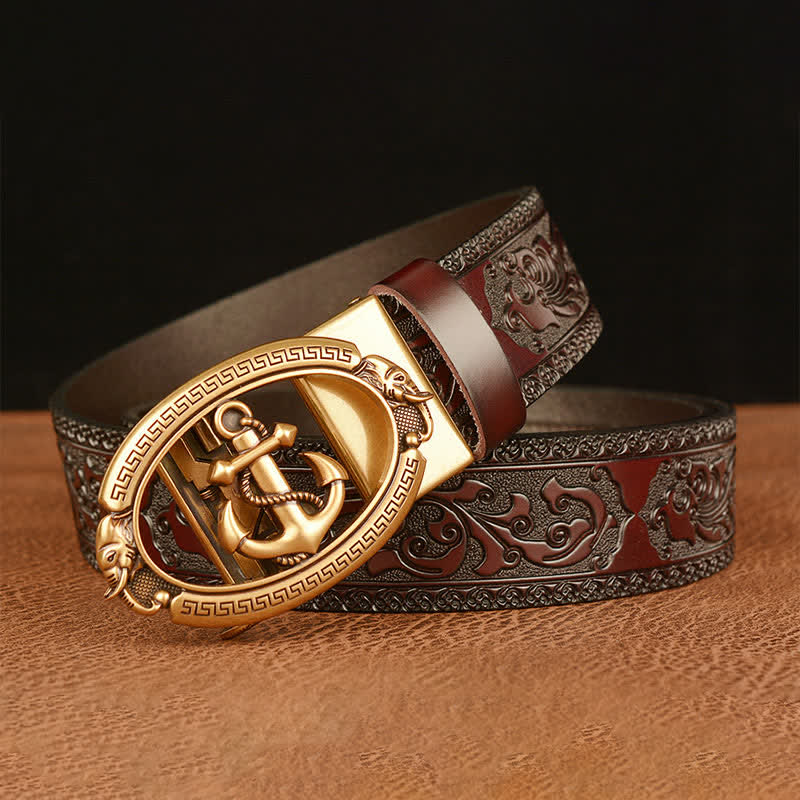 Ceinture en cuir avec boucle d'ancre nautique pour homme