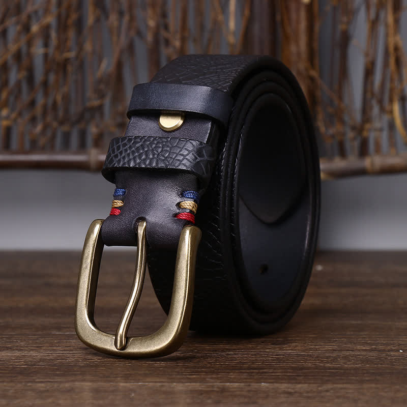 Ceinture en cuir grainé serpentine pour homme