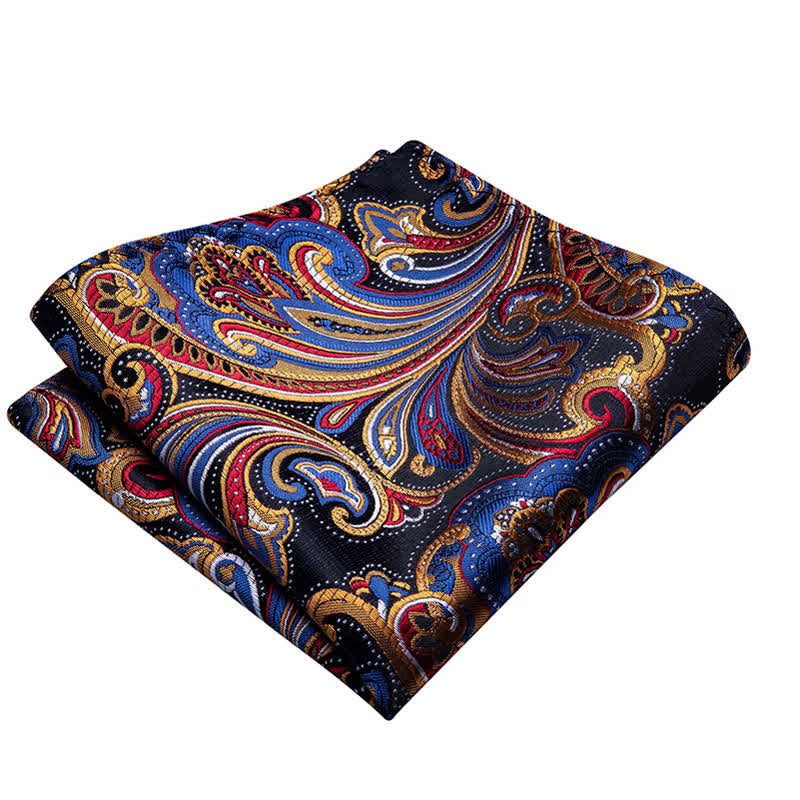 Lot de 2 mouchoirs de poche pour homme avec nœud papillon et motif cachemire doré et bleu