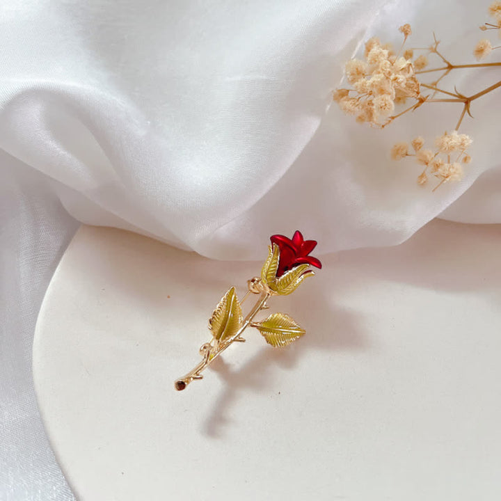 Broche exquise pour femme avec tige et rose