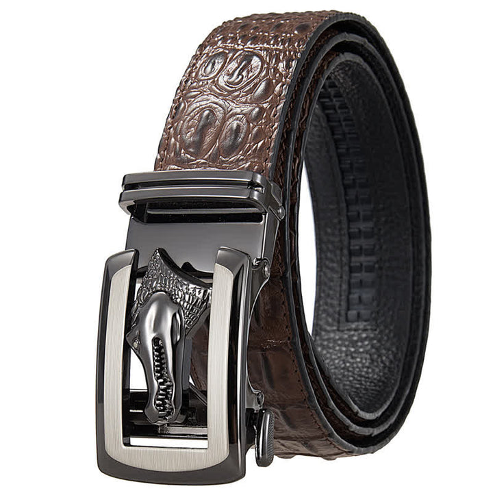 Ceinture en cuir imprimé crocodile à boucle automatique creuse pour homme
