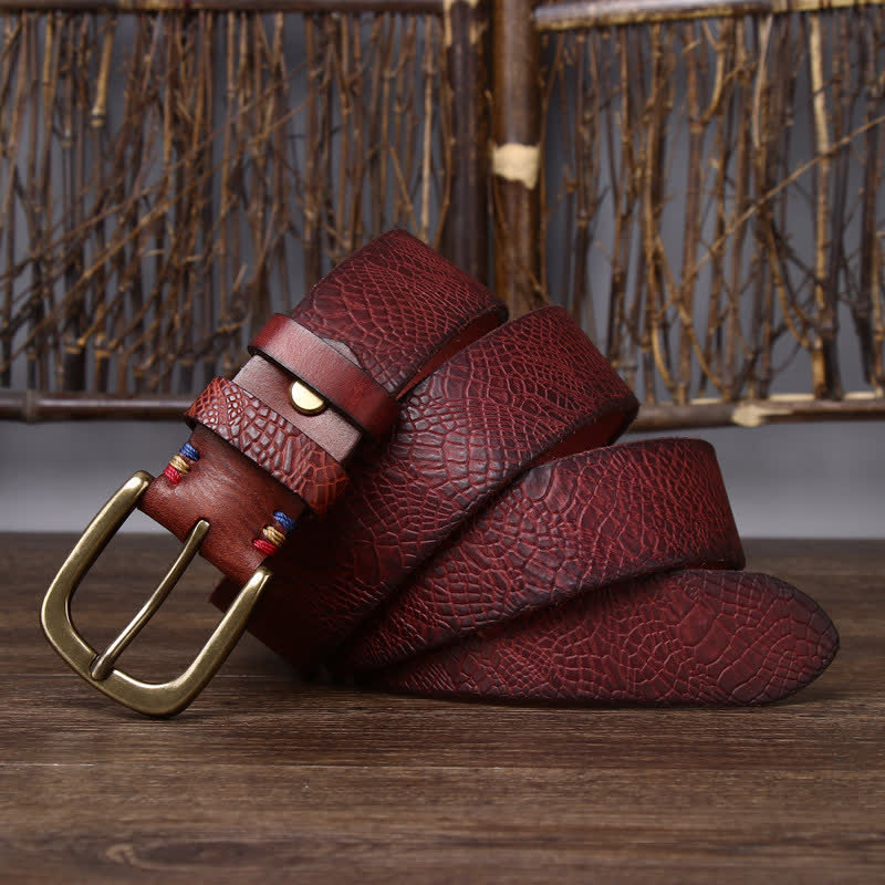 Ceinture en cuir grainé serpentine pour homme