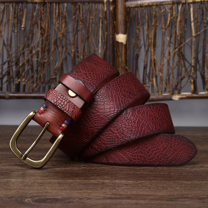 Ceinture en cuir grainé serpentine pour homme