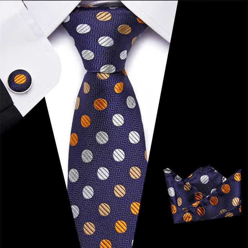 Lot de 3 cravates à pois orange et bleu marine pour homme
