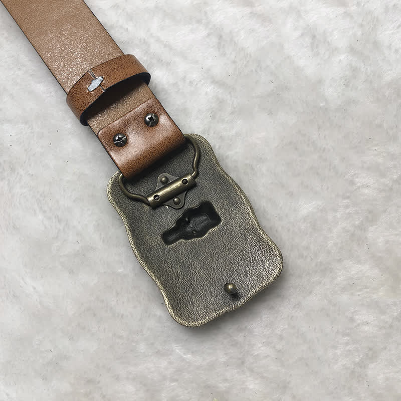 Ceinture en cuir pour homme avec tête de taureau totem western