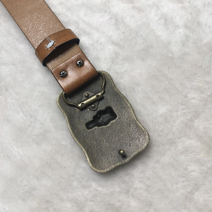 Ceinture en cuir pour homme avec tête de taureau totem western