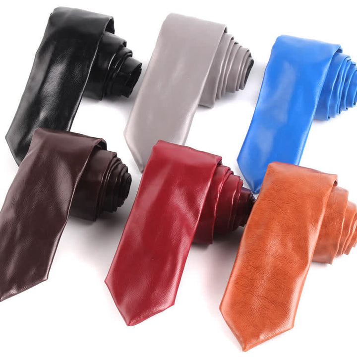 Cravate étroite décontractée en cuir PU pour homme