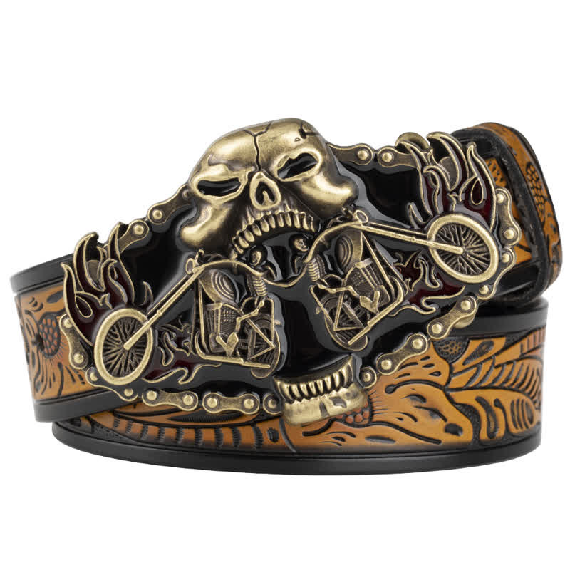 Ceinture en cuir gothique pour homme avec tête de fantôme de moto