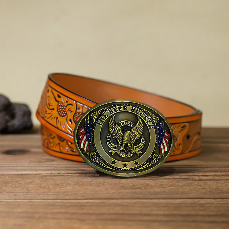 Ceinture en cuir avec boucle créative pour porte-bière et drapeau américain pour homme