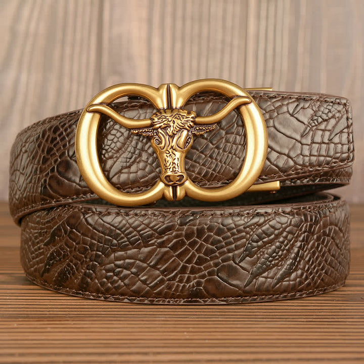 Ceinture en cuir motif crocodile pour homme, motif bœuf géant