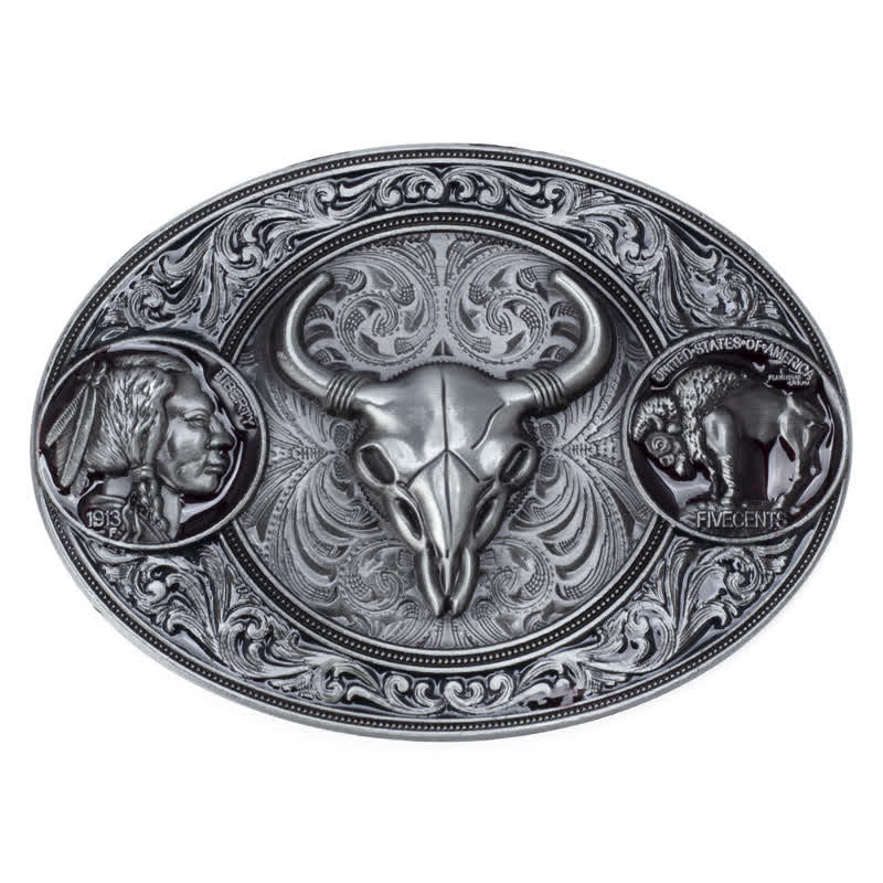 Ceinture en cuir à boucle pour homme avec tête de mort typiquement occidentale