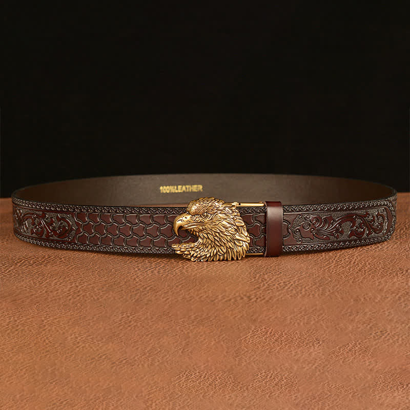 Ceinture en cuir à tête d'aigle tridimensionnelle pour homme