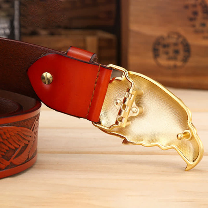 Ceinture en cuir avec boucle d'aigle et tête de vautour 3D pour homme