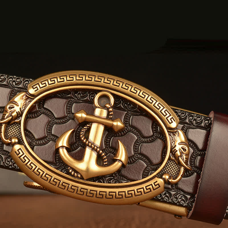 Ceinture en cuir avec boucle d'ancre nautique pour homme