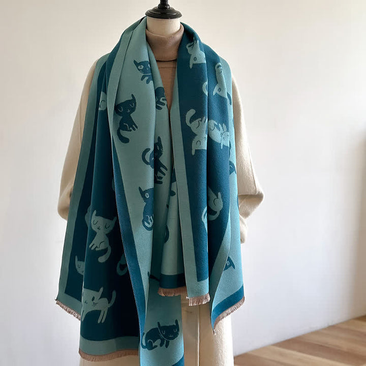Écharpe grande taille pour femme, chaude et résistante au froid, avec imprimé chat