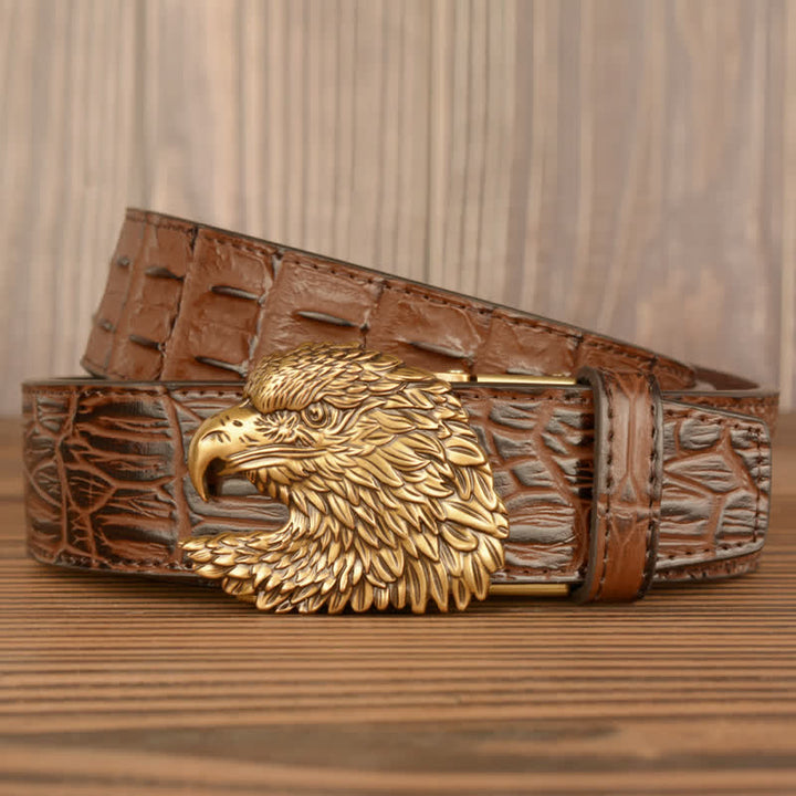 Ceinture en cuir gaufré crocodile tête d'aigle pour homme