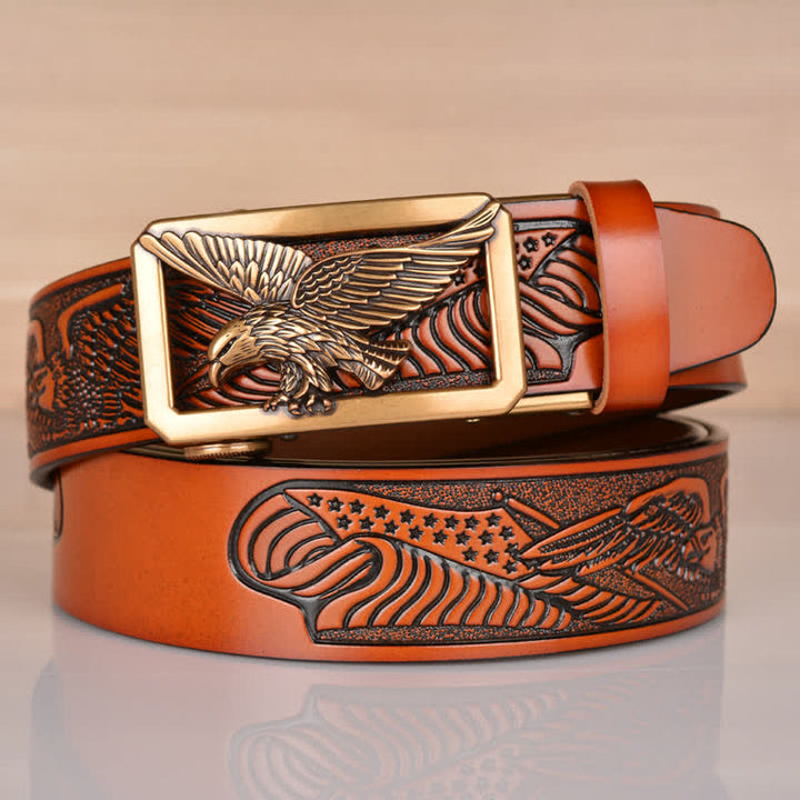 Ceinture en cuir gaufré à boucle aigle creuse pour homme