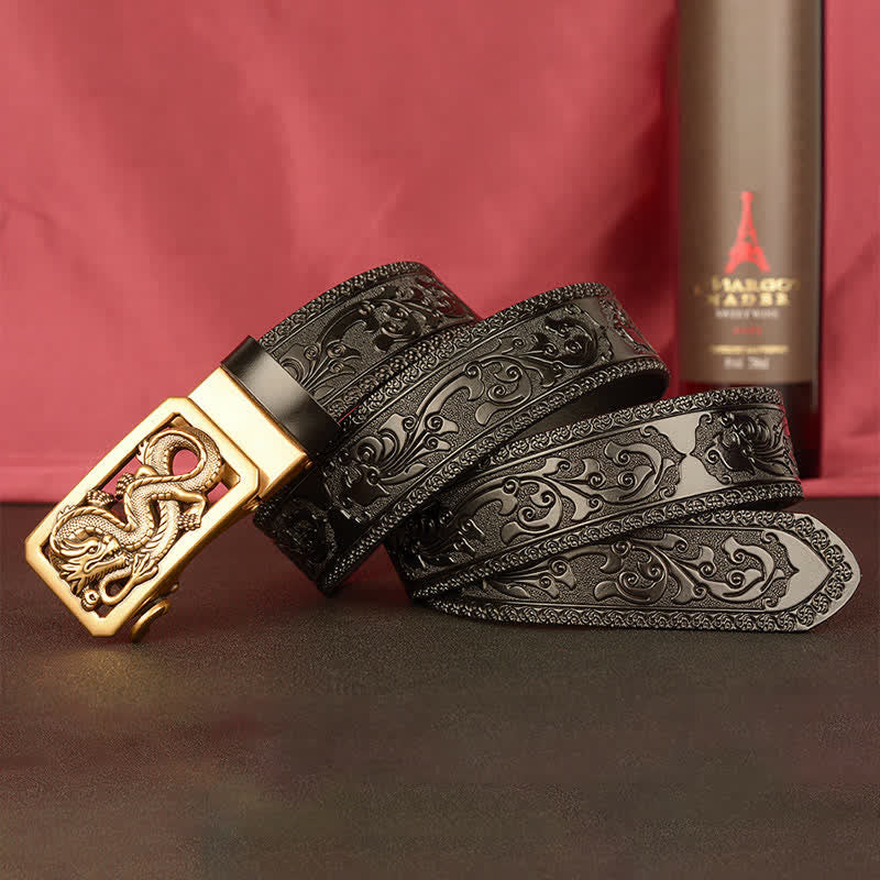 Ceinture en cuir gaufré à motif dragon enroulé pour homme